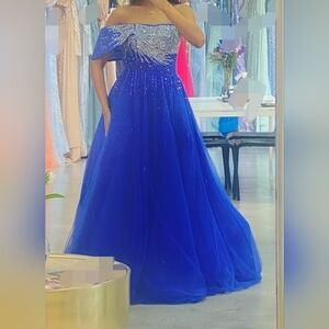 Elegant Blue Off-Shoulder Gown